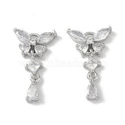 Brass Micro Pave Clear Cubic Zirconia Pendants, Butterfly, Platinum, 21.5x13x4mm, Hole: 1.8mm(KK-S367-10B)