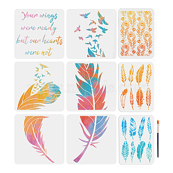 MAYJOYDIY US 1 Set PET Hollow Out Drawing Painting Stencils, for DIY Scrapbook, Photo Album, with 1Pc Art Paint Brushes, Feather, 297~300x210~300mm, 9pcs/set(DIY-MA0005-82)