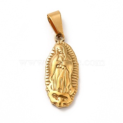 PVD Vacuum Plating 201 Stainless Steel Pendants, Oval with Virgin Mary, Golden, 25x11x3.5mm, Hole: 8x4mm(STAS-P314-15G)