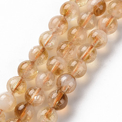 Natural Citrine Beads Strands, Round, 6mm, Hole: 0.7mm, about 63~64pcs/strand, 15.35 inch(39cm)(G-S362-105B)