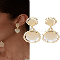 1 Pair Zinc Alloy Dangle Stud Earrings, with Cat Eye, Flat Round, Golden, 27x13.5mm(EJEW-LP0004-92)