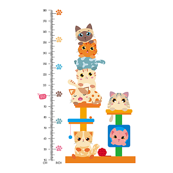 PVC Height Growth Chart Wall Sticker, Cat Animal with 40 to 180 cm Measurement, for Kid Room Bedroom Wallpaper Decoration, Bisque, 900x390x3mm, 3pcs/set