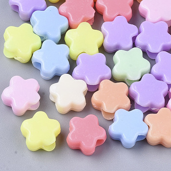 Opaque Acrylic European Beads, Large Hole Beads, Flower, Mixed Color, 10.5x10x6mm, Hole: 4mm, about 2000pcs/500g