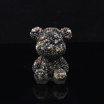 Resin Bear Display Decoration, with Natural Tourmaline Chips inside Statues for Home Office Decorations, 70x65x90mm