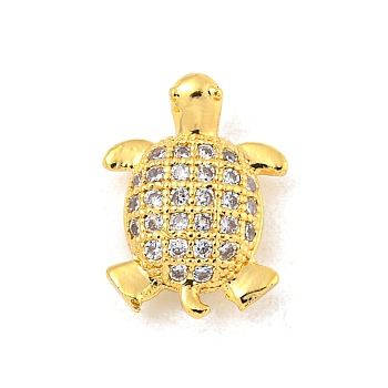 Rack Plating Brass Micro Pave Clear Cubic Zirconia Beads, Long-Lasting Plated, Cadmium Free & Lead Free, Turtle, Real 18K Gold Plated, 11.7x8.8x4mm, Hole: 0.8mm