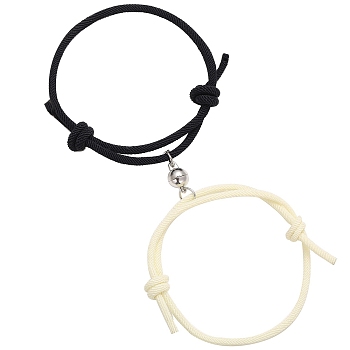 2Pcs Magnetic Alloy Matching Charm Bracelets Set, Adjustable Couple Bracelets for Valentine's Day, Black and White, Heart, 11-3/4 inch(30cm)