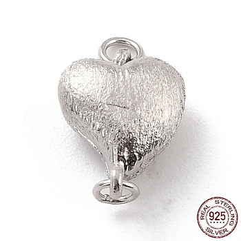 Rhodium Plated 925 Sterling Silver Magnetic Clasps, With Jump Rings, Textured Heart, Platinum, 12x9x5mm, Hole: 1.2mm