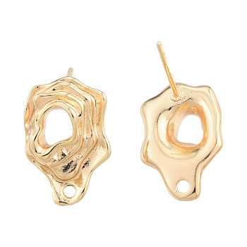 Brass Stud Earring Findings, with Horizontal Loops, Twist Teardrop, Nickel Free, Golden, 15.5x10.5mm, Hole: 1.4mm, Pin: 0.8mm