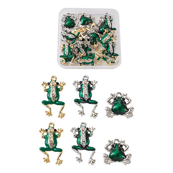 Alloy Enamel Pendants, with Crystal Rhinestones, Frog Shape, Green, 18pcs/box