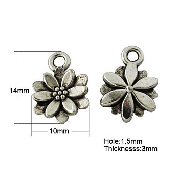 Tibetan Style Pendants, Lead Free, Flower, Antique Silver, 14x10x3mm, Hole: 1.5mm