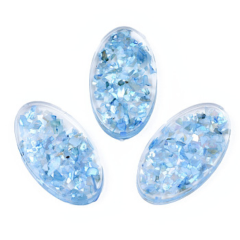 Transparent Acrylic Cabochons, with Shell, Oval, Cornflower Blue, 44x25x5mm