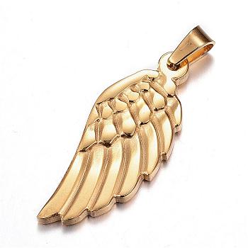 304 Stainless Steel Pendants, Wing, Golden, 35x14x3.5mm, Hole: 4.5x6mm