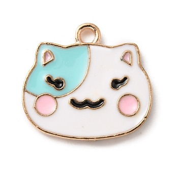 Alloy Enamel Pendants, Light Gold, Cat, White, 14.5x15.5x1.7mm, Hole: 1.6mm