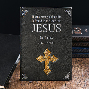 Rectangle Embossed Imitation Leather Notebooks, A5 Jesus Cross Pattern Travel Journals, Black, 215x145mm