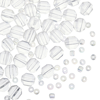 Olycraft 1 Strand Synthetic Quartz Beads Strands, with Seed Beads, Faceted, Polygon, 7x7mm, Hole: 1.2mm