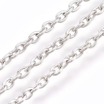 Iron Cable Chains, for DIY Jewelry Making, with Spool, Unwelded, Oval, Lead Free and Nickel Free, Platinum, 3x2x0.5mm, about 328.08 Feet(100m)/roll