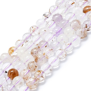 Natural Rutilated Quartz Beads Strands, Round, 8~9mm, Hole: 0.8mm, about 48~52pcs/strand, 15.35''~16.54''(39~42cm)