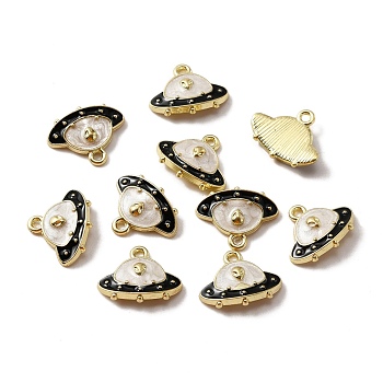 Alloy Charms, with Enamel, Light Gold, Spacecraft, Black, 13x16.5x2.5mm, Hole: 1.6mm