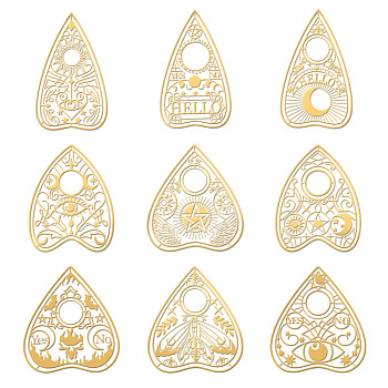 Nickel Decoration Stickers, Metal Resin Filler, Epoxy Resin & UV Resin Craft Filling Material, Golden, Planchette, Mixed Shapes, 40x40mm, 9 style, 1pc/style, 9pcs/set