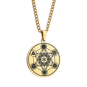 Stainless Steel Flower of Life Metatron Angel Solomon Pendant Necklaces, Twisted Chain Necklaces