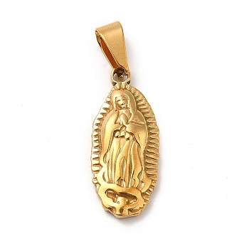 Vacuum Plating 201 Stainless Steel Pendants, Oval with Virgin Mary, Golden, 25x11x3.5mm, Hole: 8x4mm