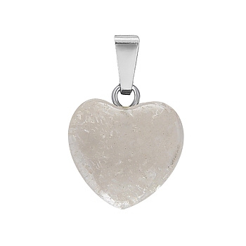 Natural Quartz Crystal Charms, Rock Crystal Charms, with Silver Tone Metal Findings, Heart, 16x6mm