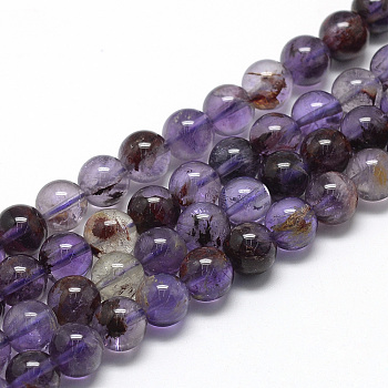 Natural Rutilated Quartz Beads Strands, Round, 8mm, Hole: 1mm, about 45~48pcs/strand, 15.7 inch
