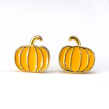 S925 Sterling Silver Pumpkin Stud Earrings, Cute and Delicate Christmas Gift, Golden, 6x6mm