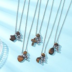 Natural Tiger Eye with Synthetic Non-magnetic Hematite Beads Cluster Pendant 304 Stainless Steel Rolo Chain Necklaces, Heart Cross Teardrop, Stainless Steel Color, Mixed Shapes, 28.15 inch(71.5cm)(NJEW-JN05896)