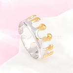 304 Stainless Steel Cuff Open Rings, Golden & Stainless Steel Color, Crown, 9mm, Inner Diameter: 18mm(RJEW-Z138-01GP-01)