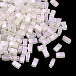 Glass 2-Hole Baking Paint Glass Seed Beads, Rectangle, White, 5x2.5x2mm, Hole: 0.8mm, about 200pcs/bag(GLAA-G130-01D)