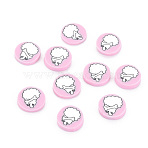 Handmade Polymer Clay Cabochons, Flat Round with Dog, Pearl Pink, 9~9.5x1.5~2mm, about 5800pcs/1000g(CLAY-N006-96)