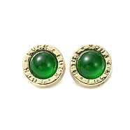 Rack Plating Alloy Resin Beads, Flat Round Beads with Word Luck, Golden, Green, 12.5x10.5mm, Hole: 1.8mm(RESI-Z027-01G-03)