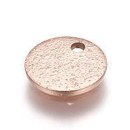 Ion Plating(IP) 304 Stainless Steel Textured Pendants, Flat Round, Rose Gold, 8x1mm, Hole: 1.2mm(STAS-I098-01-8mm-RG)