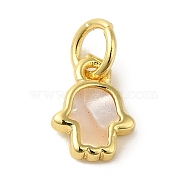 Brass Pendants, with Shell, Real 18K Gold Plated, Hamsa Hand, 9x6.5x1.6mm, Hole: 3.2mm(KK-R162-001C-G)