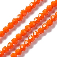 Faceted Glass Beads Strands, Round, Orange Red, 6x5.5mm, Hole: 1.2mm, about 95pcs/strand, 22.24''(56.5cm)(EGLA-J042-35B-06)