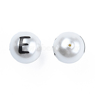 ABS Plastic Imitation Pearl Beads, with Printed, Round with Letter, Letter.E, 10mm, Hole: 1mm(KY-N015-148E)