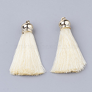 Polyester Tassel Big Pendant Decorations, with CCB Plastic Findings, Cornsilk, 65~75x15.5mm, Hole: 3mm(FIND-S265-19)