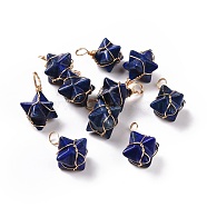 Natural Lapis Lazuli Dyed Copper Wire Wrapped Pendants, Merkaba Star Charms, Golden, 26~31x20~21x13~15mm, Hole: 5~5.5mm(G-B041-02G-13)