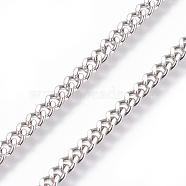 304 Stainless Steel Curb Chains, Twisted Chains, Unwelded, Stainless Steel Color, 2.7mm, Links: 3.8x2.7x0.8mm(X-CHS-L020-020P)