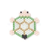 Handmade Loom Pattern Seed Beads, Tortoise Charms, Honeydew, 27x25x2mm, Hole: 0.8mm(PALLOY-MZ00118)