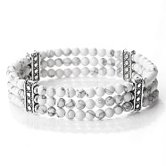 Round Natural Howlite & Alloy Multi-Strand Beaded Stretch Bracelets for Women Men(GQ0306-6)