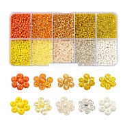 8500Pcs 10 Style Glass Seed Beads, Round, 12/0, Yellow, 1.5~2.5mm, Hole: 0.5~1mm, 13g, 850pcs/style, 8500pcs/box(SEED-YW0001-80F)