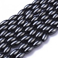 Magnetic Synthetic Hematite Beads Strands, Rice, Black, about 6mm in diameter, 12mm long, hole: about 0.8mm, 16 inch(IM6x12mm501)