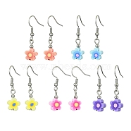 Flower Polymer Clay Dangle Earrings, Mixed Color, 34x9mm(EJEW-JE05564)