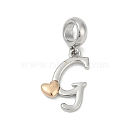 Brass European Dangle Charms, Heart Letter Large Hole Pendants, Platinum & Golden, Letter G, 25.5~30.5mm, Hole: 6mm(KK-Z097-01G-GP)