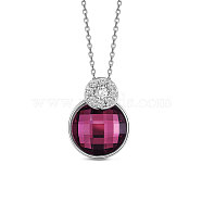 TINYSAND 925 Sterling Silver Pendant Necklace, Round Button with Cubic Zirconia and Austrian Crystal, Platinum, 204_Amethyst, 16 inch(TS-N454-S)