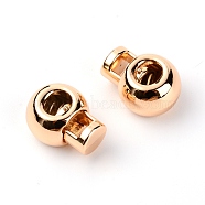 Alloy Spring Cord Locks, 2 Hole Drawstring Toggle Spring Clasp, Flat Round, Light Gold, 21.5x26.5x12.5mm, Hole: 7x5mm(PALLOY-WH0084-77A)