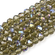 Electroplate Glass Beads Strands, Half Rainbow Plated, Faceted, Rondelle, Olive, 3.5x3mm, Hole: 0.4mm, about 123~127pcs/strand, 13.7~14.1 inch(35~36cm)(EGLA-A034-T3mm-L30)