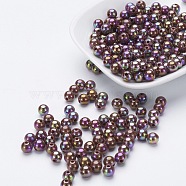 Eco-Friendly Poly Styrene Acrylic Beads, AB Color Plated, Round, Sienna, 8mm, Hole: 1mm, about 2000pcs/500g(PL425-C15)